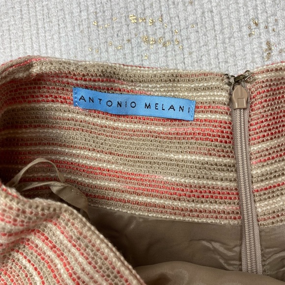 ANTONIO MELANI Beige & Coral Tweed Skirt Statement Fan Back | Size 2 - Picture 8 of 12